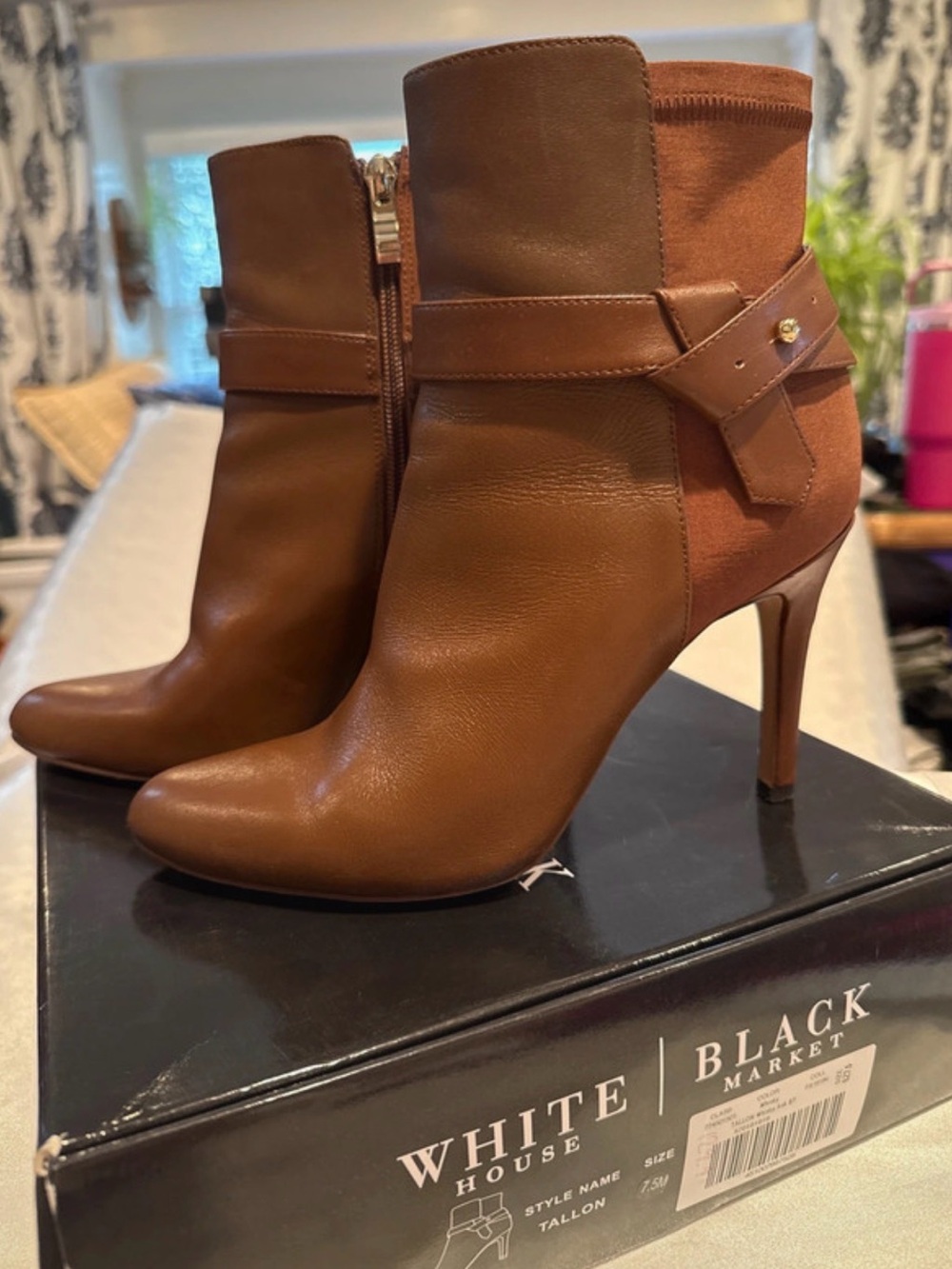 White House Black Market Cognac Brown Leather Ankle Boots